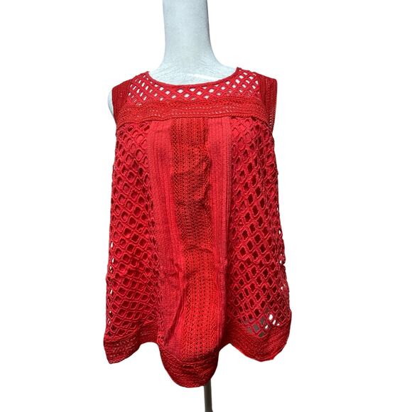 Boho Beachy Summer Orange Women's Size Large Crochet Sleeveless Top - Picture 1 of 11